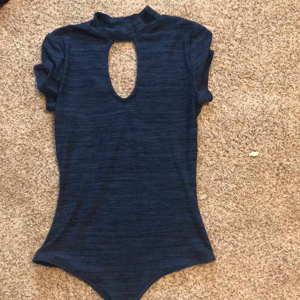blue/black body suit